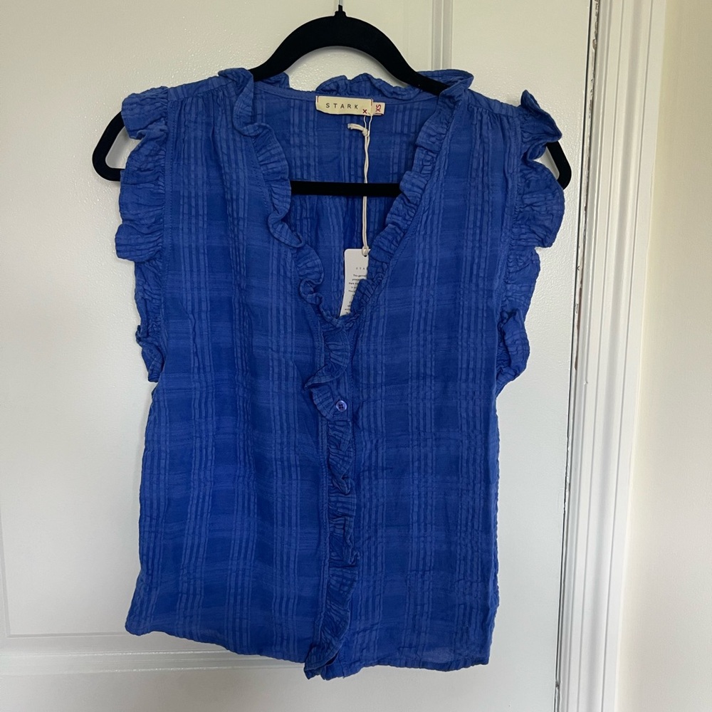 Stark Blue Ruffled Women's Blouse